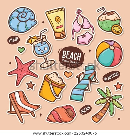 Beach Cute Doodle Vector Sticker Collection