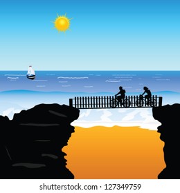 beach cyclists vector illustration