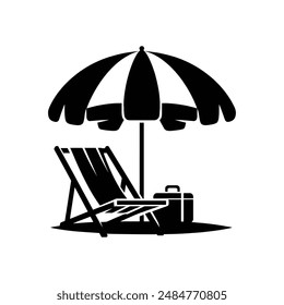 Beach Day Essentials Silhouette: Deck Chair, Umbrella, and Luggage Vector