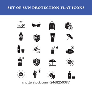 Beach Day Essentials - Sun Protection Icons Vector set 