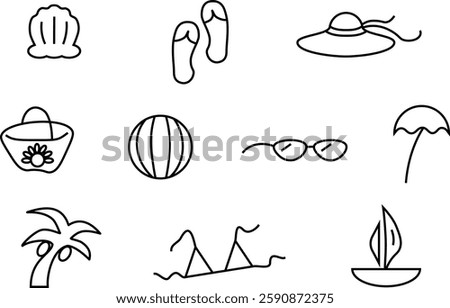Beach Day Simple Icon Set