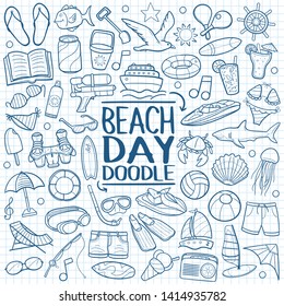 Beach Day Summer Doodles. Icon Notebook Vector Art. Hand Drawn Design