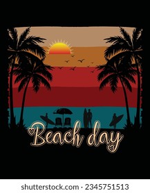 Beach day Summer shirt print template, sunshine sea vintage vector, typography design for summer holidays