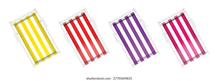 Beach Deck Chair Set Illustration, Colorful Striped Lounge Chairs, Summer Vacation Relaxation Furniture
