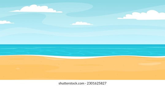 Beach deck chair with umbrella. Summer vacation on a sandy beach. Happy hot vacation. Vector illustration