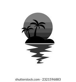 Beach design. drawn in silhouette vector. Sunset over the sea with palm trees.