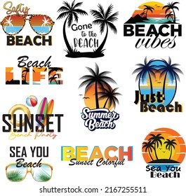 Beach Design Elements set, Summer, Graphic on white background.