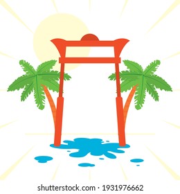 Beach design, gate and palms