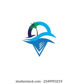 beach design location logo travel illustration abstract color vector