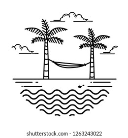 Beach Design, Vector Style Line Art Logo Concept