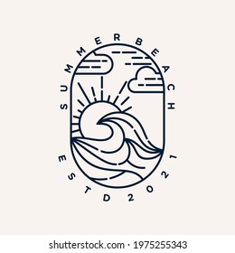 beach design, vector style line art logo concept