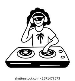 Beach dj icon in hand drawn style 
