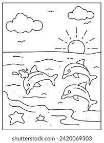 Descarga vectorial de delfines de playa en diseño dibujado a mano