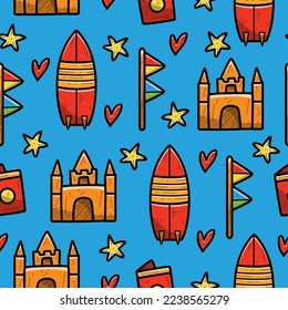 Beach doodle cartoon illustration pattern design