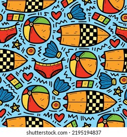 Beach doodle cartoon pattern illustration design