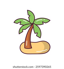 Beach doodle color line icon with white background vector stock illustration