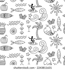 beach doodle drawing fabric pattern