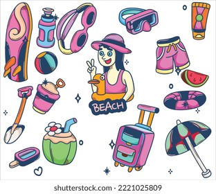 beach doodle hand drawn vector. You can easily edit and use them for you projects.
