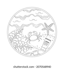 Beach doodle line drawing or coloring book