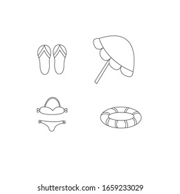 Beach doodles collection. Set white and black. Vector illustration.
