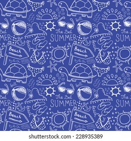 Beach doodles seamless background