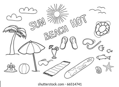 Beach doodles. Vector illustration.