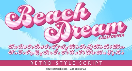 Beach Dream is an ornate script alphabet in pink tones, with a retro 1970s vibe