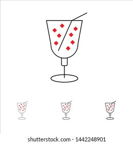 Beach, Drink, Juice Bold and thin black line icon set