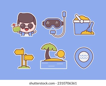 beach element vector collection with different objects