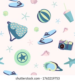 Beach elements vector seamless background pattern
