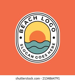 Beach Emblem Logo Vector Sticker Badge Sunset Minimalist