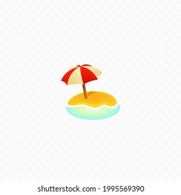 Beach emoji illustration icon. 3D realistic beach and umbrella. Summer. Vector