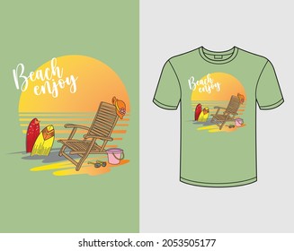 Beach Enjoy Beach T-Shirt, Stamp, tee print, clothing, jeans, or other printing products Design Vector illustration By Hammad Graphics