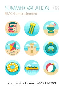 Beach entertainment vector icon set. Summer time. Vacation, eps 10