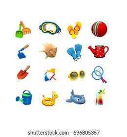 Beach equipment and accessories isolated vector illustration on white background.