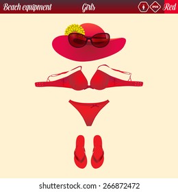beach equipment, girls, vector illustration