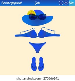 beach equipment, girls, vector illustration
