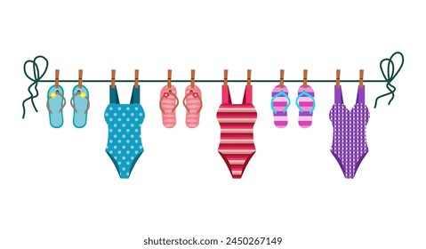 Beach equipment on a clothesline - swimsuit ant flips
