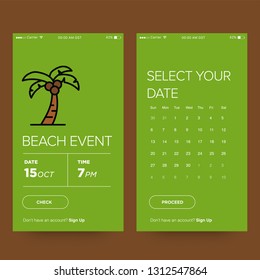 Beach Event Booking App Design with Palm Tree 