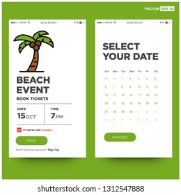 Beach Event Booking App Design with Palm Tree 