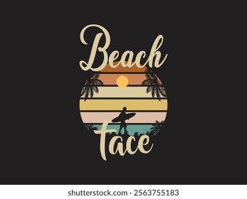 Beach face retro tropical surfing t shirt design with sunset vibes for summer lover