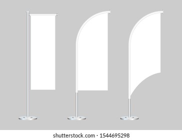 Beach Flag Stand Empty Template Mockup Set on a Grey. Vector stock illustration.