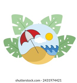 Strand flache Design Vektor Illustration Icon mit Blättern für Web-Nutzung für Sommer, Landschaft, Urlaub, Tourismus