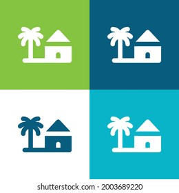 Beach Flat four color minimal icon set