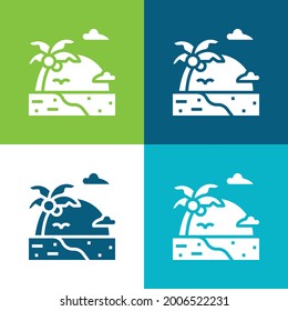 Beach Flat four color minimal icon set