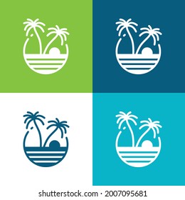 Beach Flat Vier Farbe minimale Icon Set