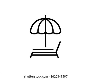 Beach flat icon. Thin line signs for design logo, visit card, etc. Single high-quality outline symbol for web design or mobile app. Beach outline pictogram.