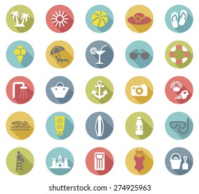 Beach flat icons set.Vector