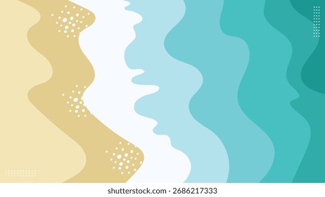 Plano de fundo da bandeira da ilustração plana da praia com ondas abstratas e textura de areia. Ilustração vetorial