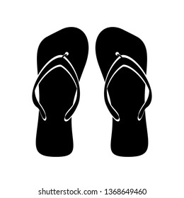 Beach flip flops black white flat isolated. Vector flip-flop monochrome, footwear beach, slipper icon shape, black- white illustration